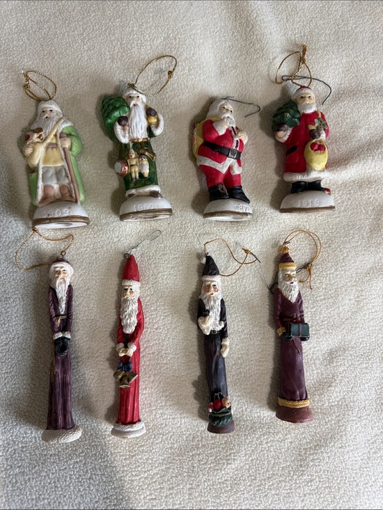 Vintage Other - Vintage Santa Ornament Collection - Red, Green, Cream, Purple, Black 8pc